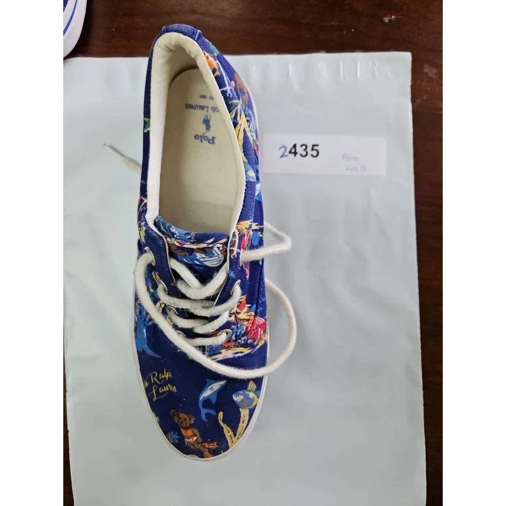 Polo Ralph Lauren Kids Keaton Sneakers Blue Ocean Graphic Bearwiian Boys Sz 5